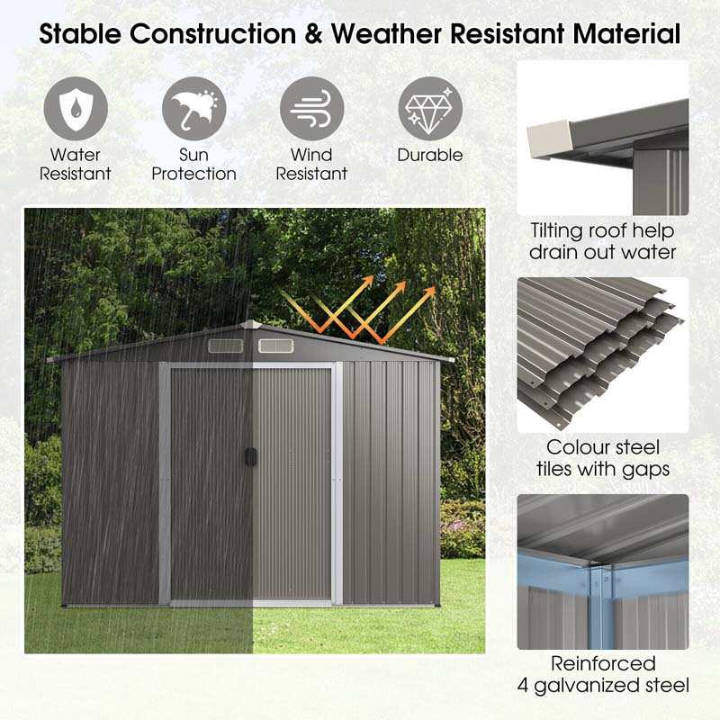 Eletriclife 8 x 6 Feet Galvanized Steel Storage Shed for Garden Yard