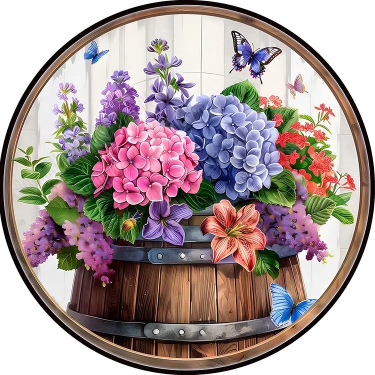 Bucket Hydrangea Bouquet 30*30CM (Canvas) Full Round Drill Diamond Painting gbfke