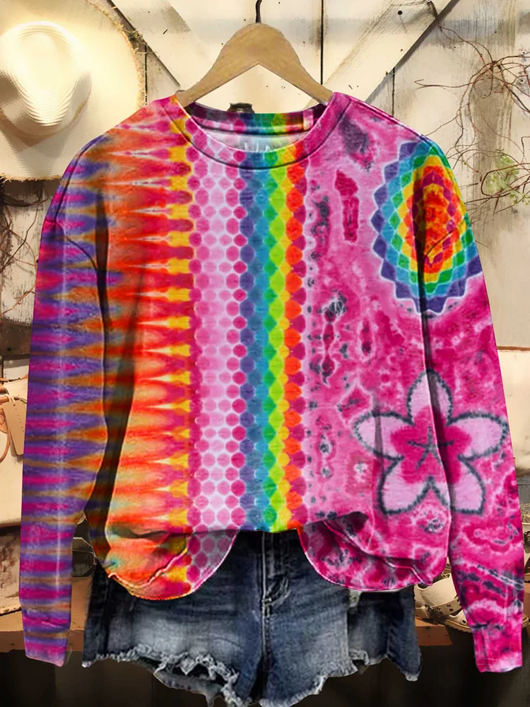 Trippy Colorful Tie Dye Print Casual Sweatshirt
