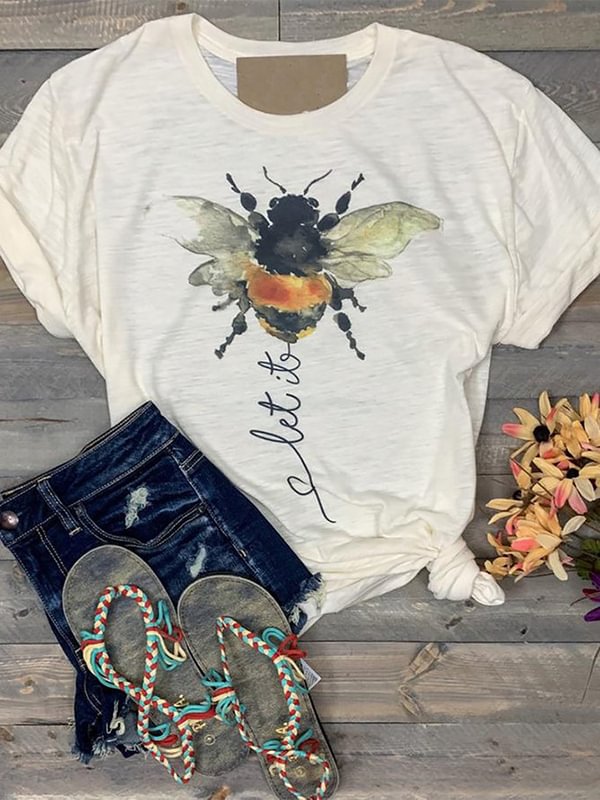 White Cotton Round Neck Short Sleeve Animal Shirts & Blouses & Shirts