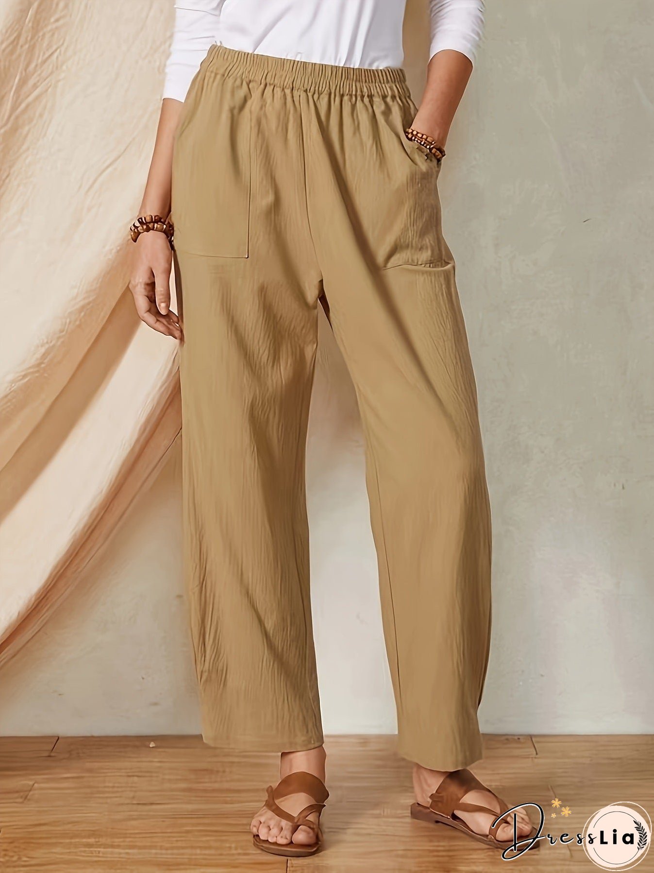Women's Pocket Elastic Waist Cotton Linen Loose Pants