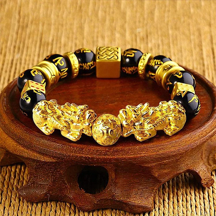 Fortune Double Pixiu Black Obsidian Charm Bracelet KERENTILA