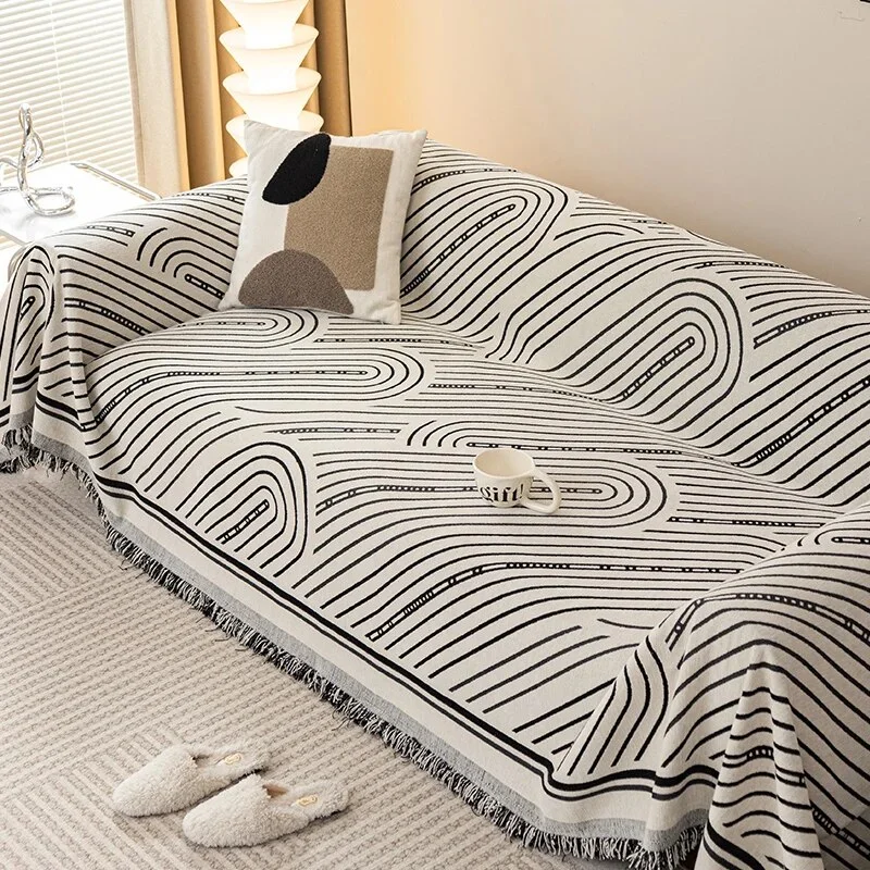 Athvotar Style Sofa Cover with Tassel, Two Sides Throw Blanket, Sofa Covers, Geometric Lines, Towel Ins, Home Decor, Tapestry