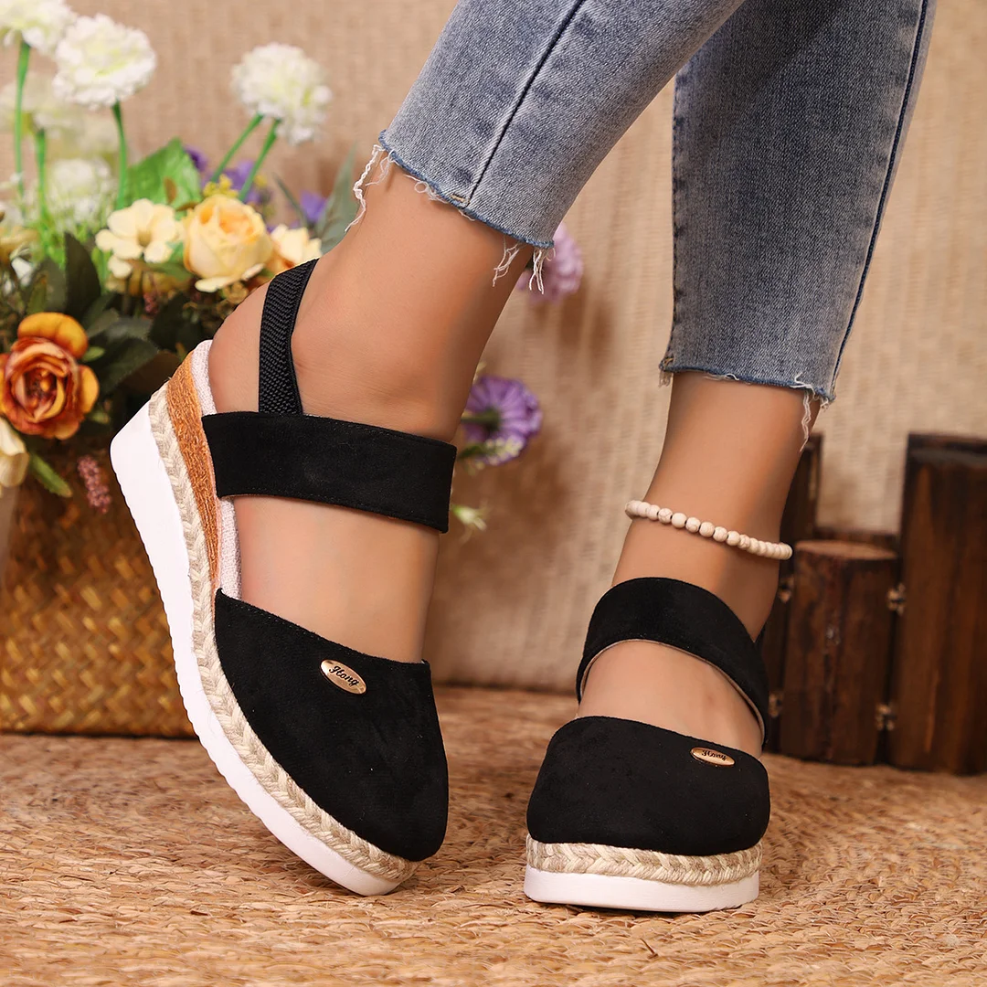 Breakj Breakj New Bag Head One Word Tight Rope Thick Soles Empty Shoes Large Leisure Slope Sandals Women