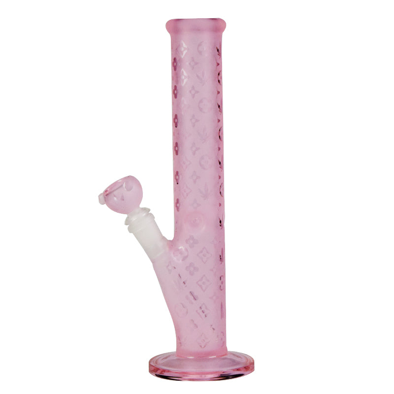 12" lv Pattern Pink Straight Tube Glass Water Pipe