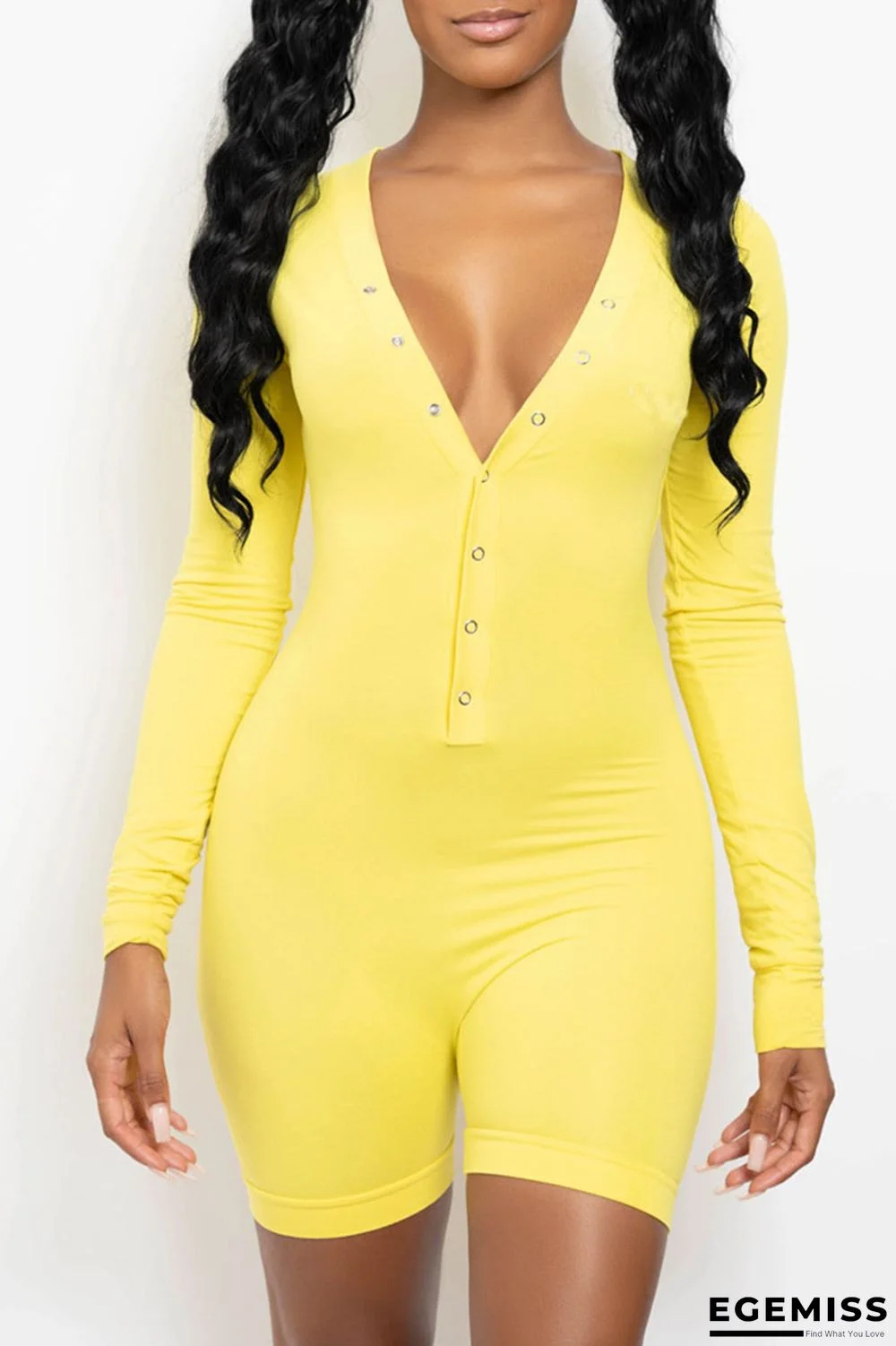 Yellow Casual Solid Patchwork Buckle Skinny Jumpsuits | EGEMISS