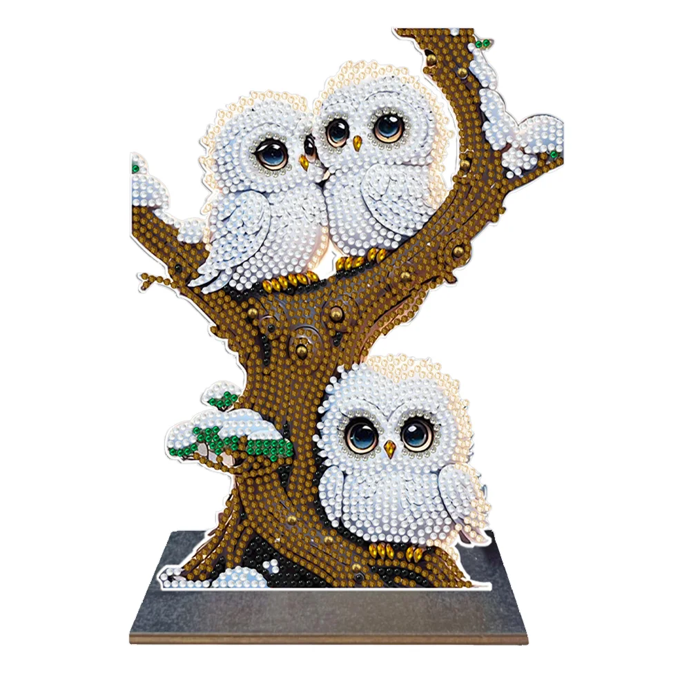 DIY Winter Owl Wooden Single Side Crystal Painting Desktop Kit Diamond Painting Desktop Decor