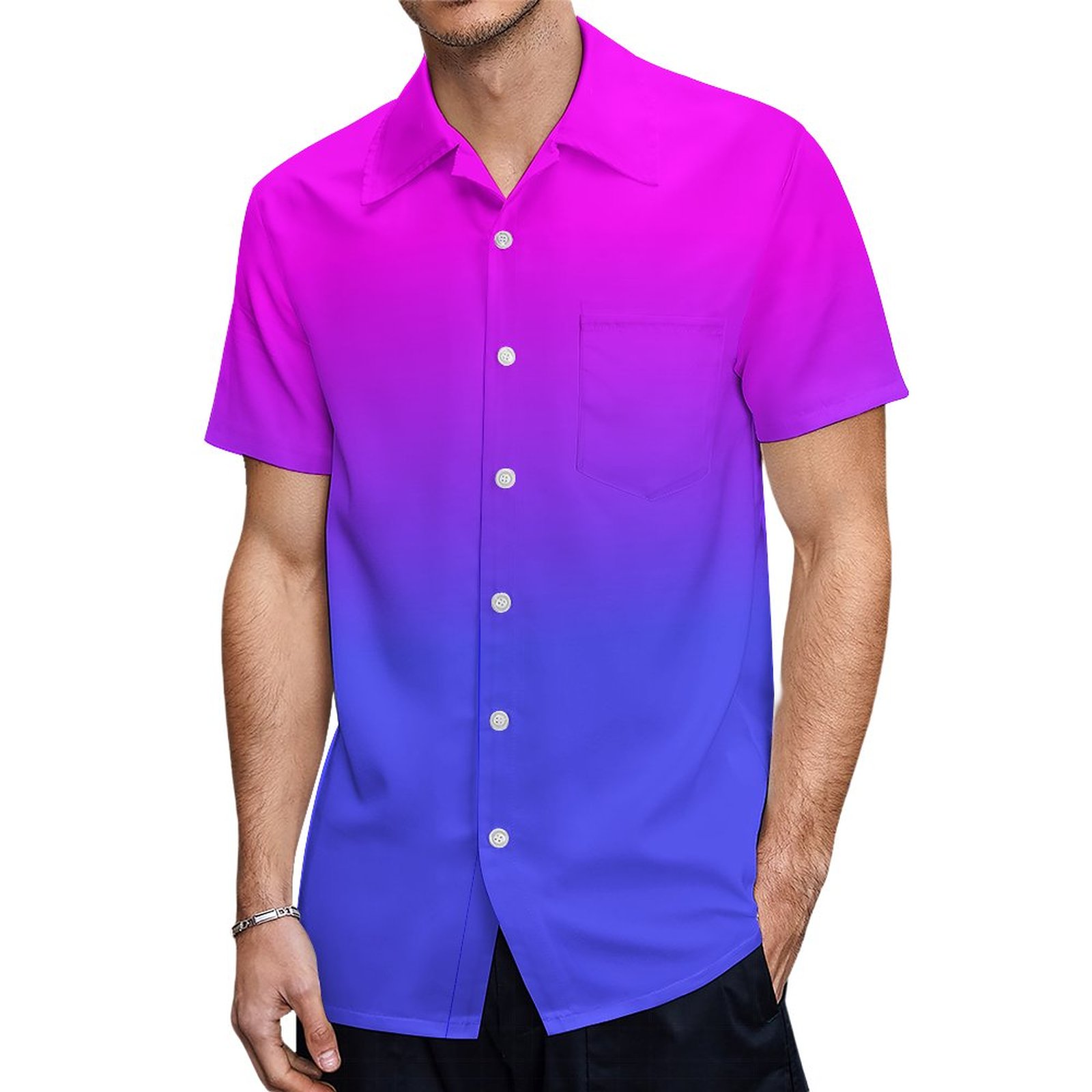 Neon Blue And Hot Pink Ombre Shade Color Fade Hawaiian Shirt Mens Button Down Tropical Hawaii Beach Shirts