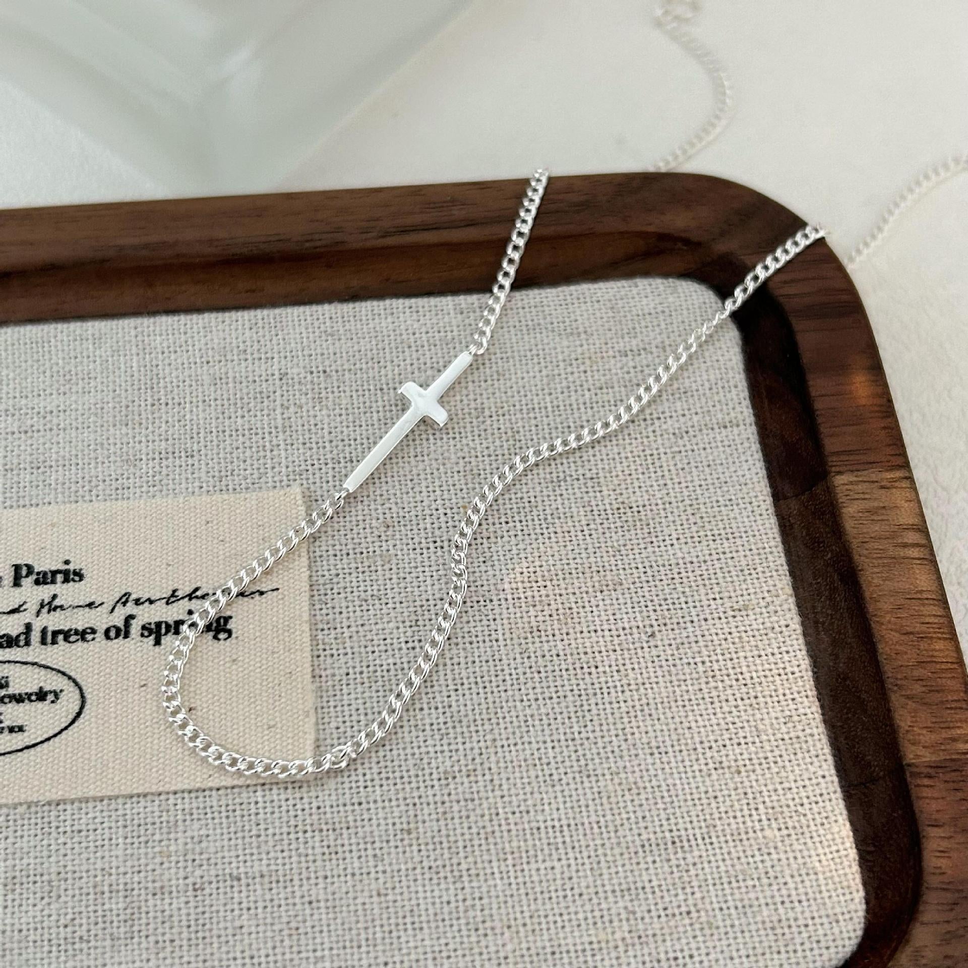 925 Sterling Silver Japanese / Korean Cross Geometric Silver Necklaces