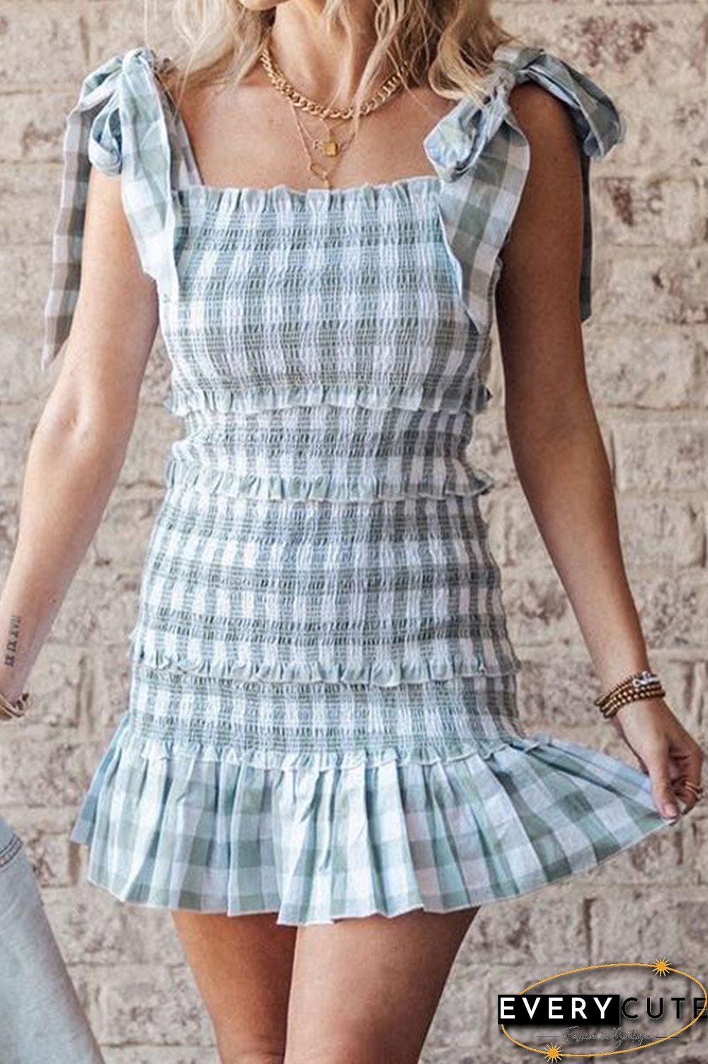 Fashion Street Plaid Split Joint Spaghetti Strap Princess Dresses