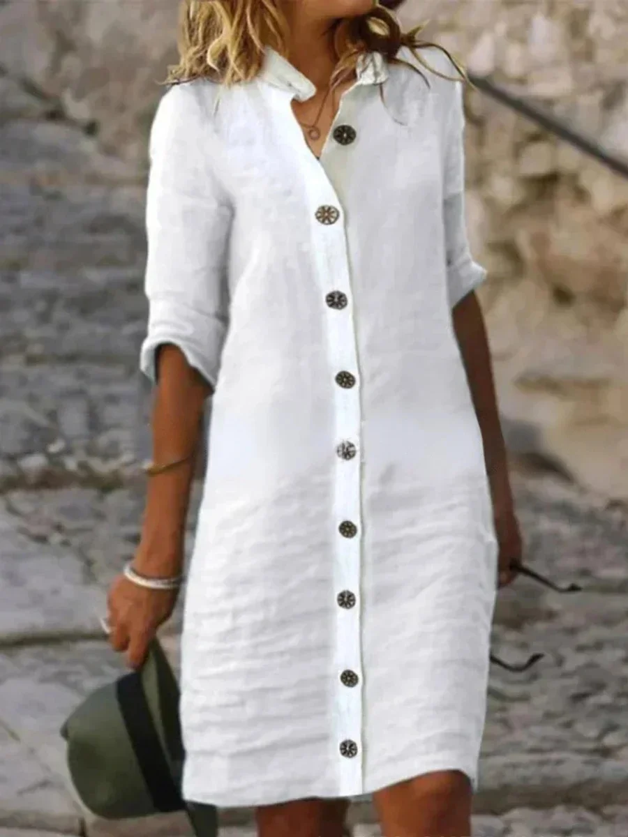 Women's Casual Cotton Linen Shirt Dress