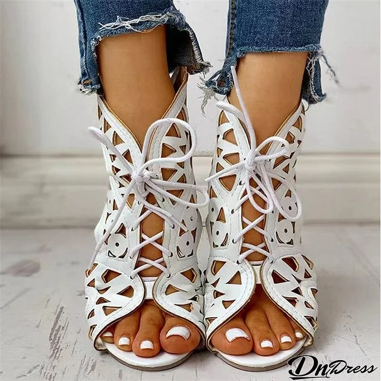 Vintage Hollow Out Ankle Strap Roman Sandals for Women