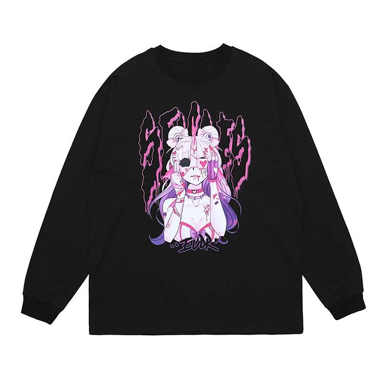 Anime Girl Print Pullover Hoodie