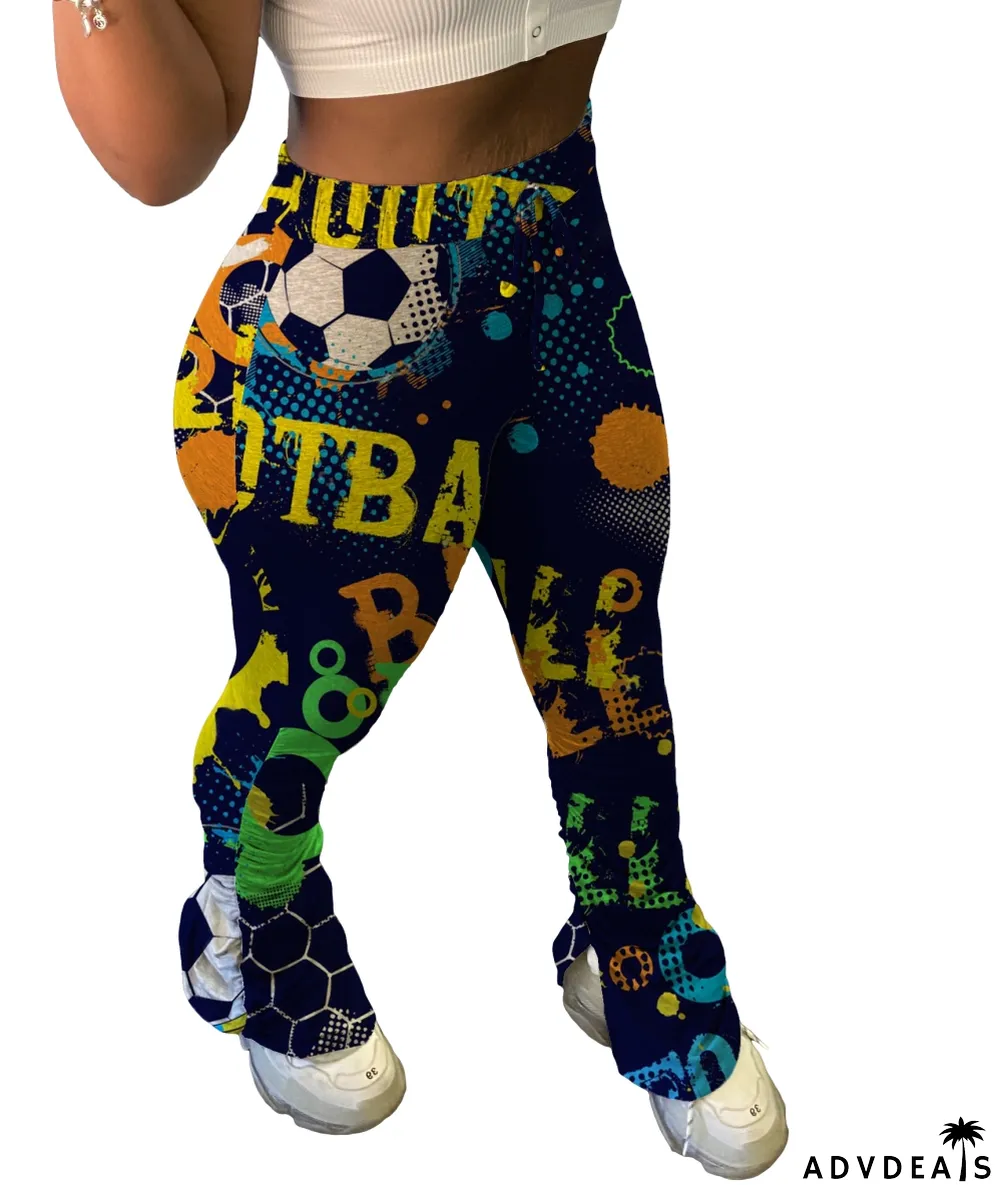 Africa Print Colorful High Waist Side Slit Stack Pants