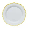 10 Pack | 10" White Plastic Dinner Plates Disposable Tableware Round With Gold Scalloped Rim