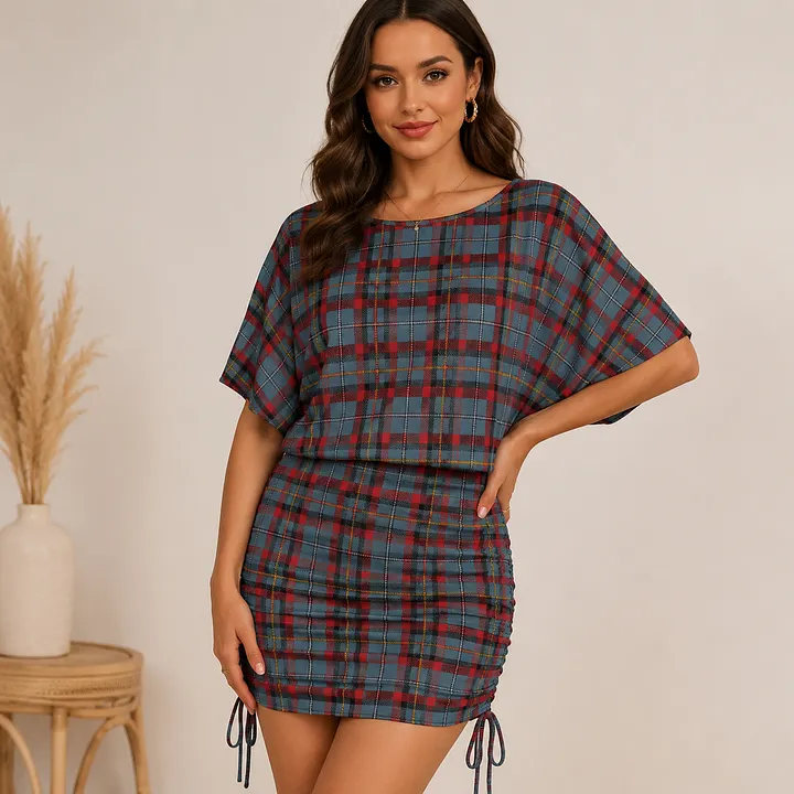 plaid bodycon dress outfit SFneewho® Irish Clan Mcnamara Tartan MacLaine of Lochbuie Scottish Batwing Mini Women Hips-Wrapped Dress Belt loops and a
