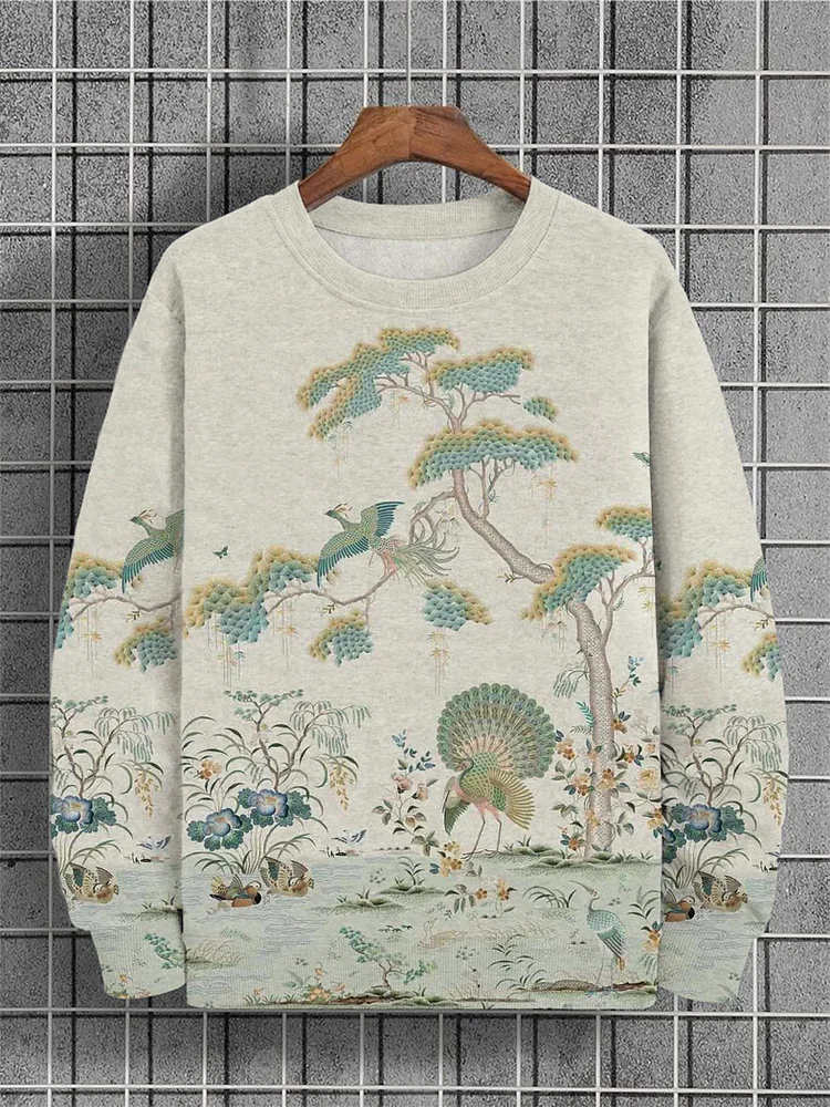 Men's Peacock Bird Pine Tree Art Painting Print Sweatshirt