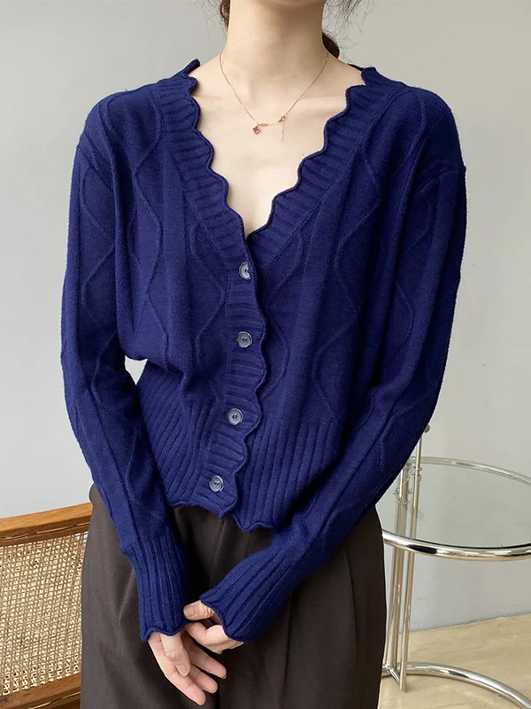 Original Stylish Casual 7 Colors Buttoned Jacquard V-Neck Sleeveless Cardigan Top