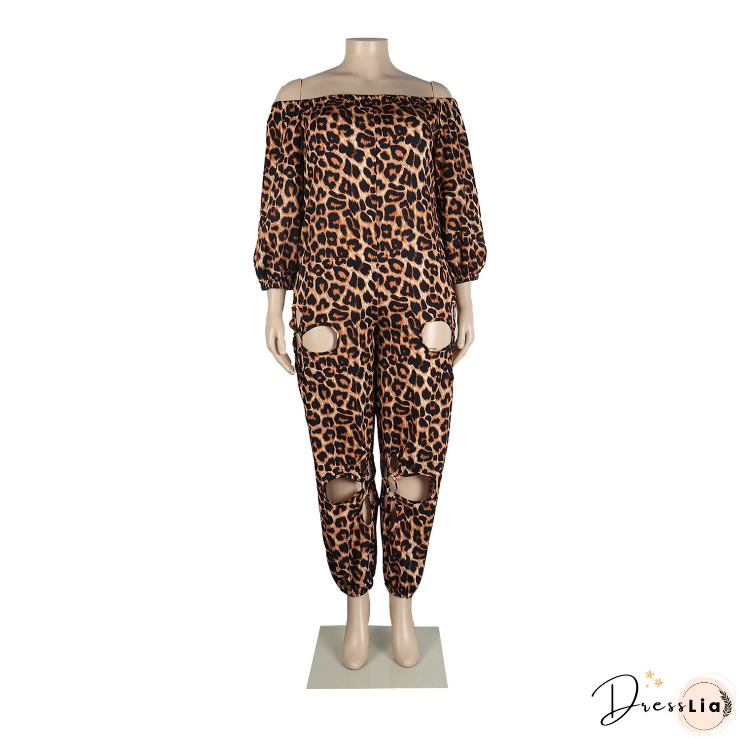 Sexy Slim Low Back Crochet Print Plus Size Jumpsuit