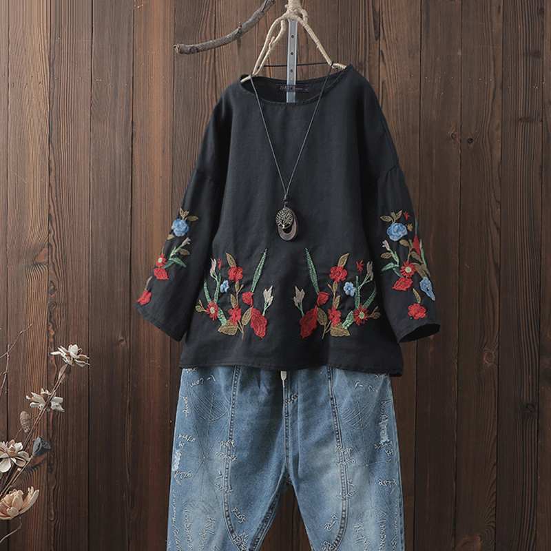 Fashion Embroidery Tops Women's Summer Blouse 2021 ZANZEA Vintage Floral Linen Tops Female Long Sleeve Tee Shirts Casual Blusas