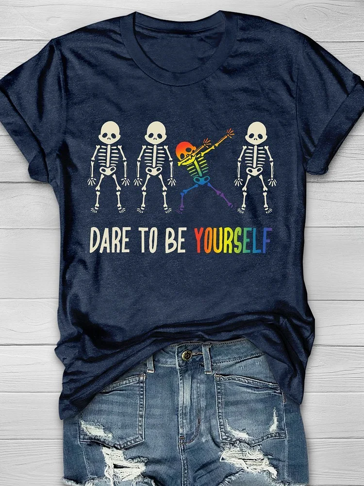 Dare To Be Yourself Print Short Sleeve T-shirt socialshop