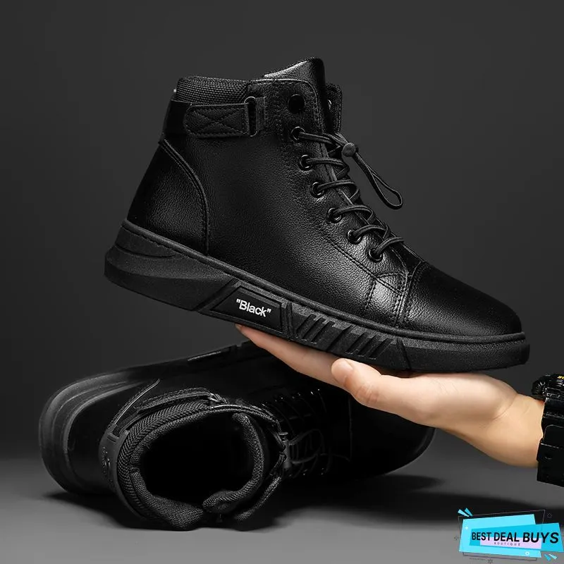 Genuine Leather Retro Work Boots Men Winter Sneakers Lace Up High-Top Ankle Boots