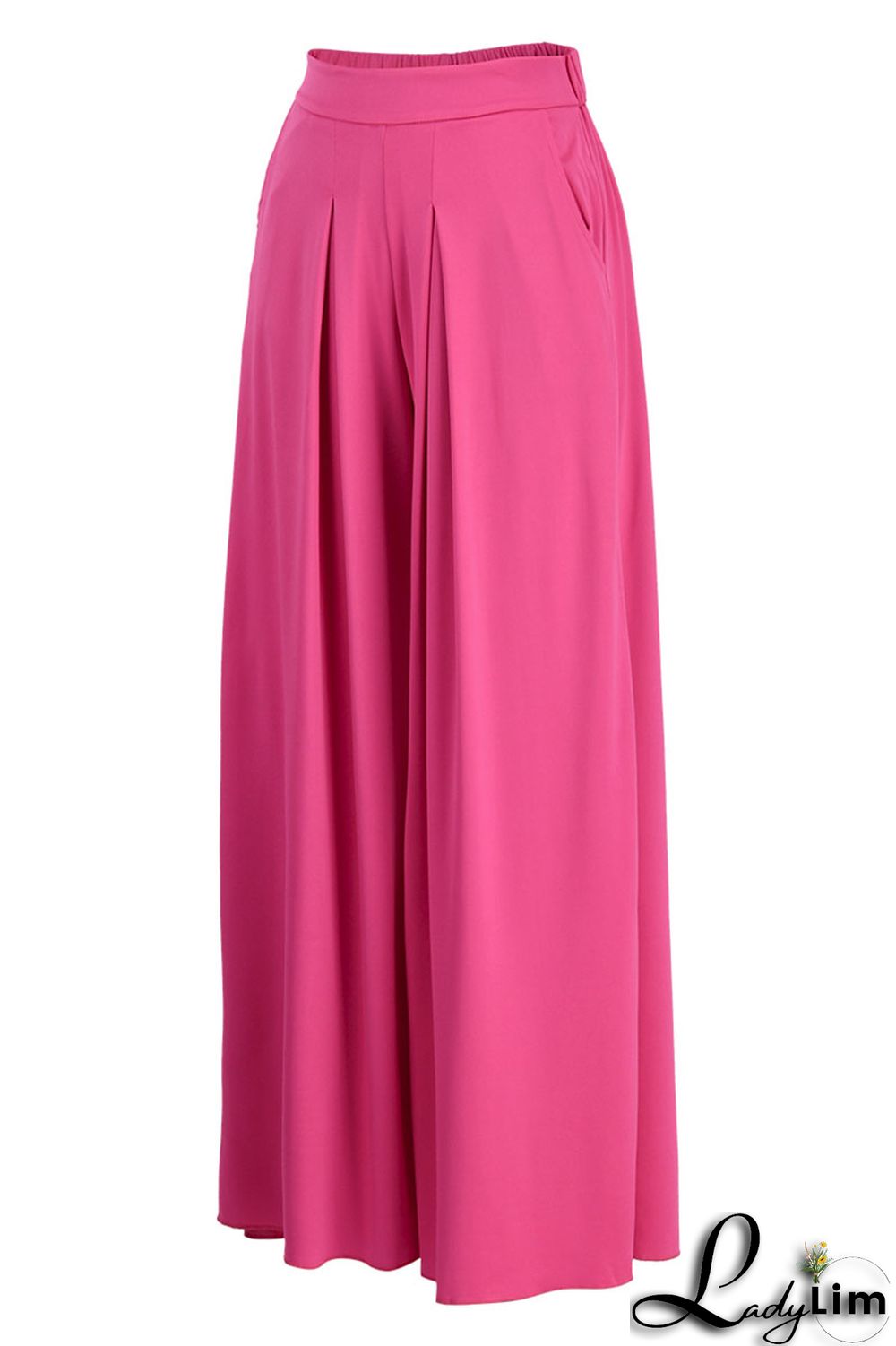 Rose Red Fashion Casual Solid Split Joint Regular High Waist Wide Leg Trousers