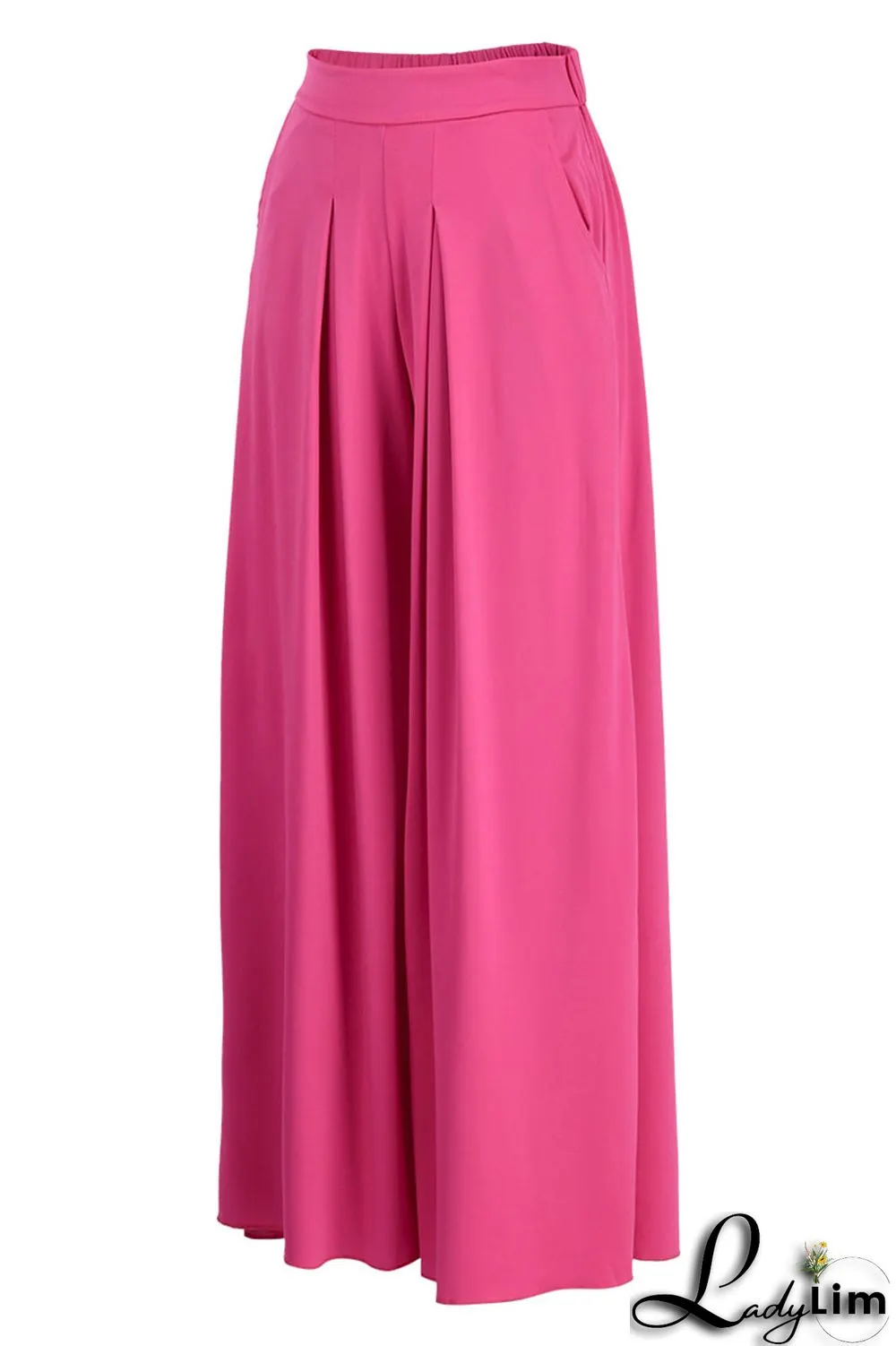 Rose Red Fashion Casual Solid Split Joint Regular High Waist Wide Leg Trousers
