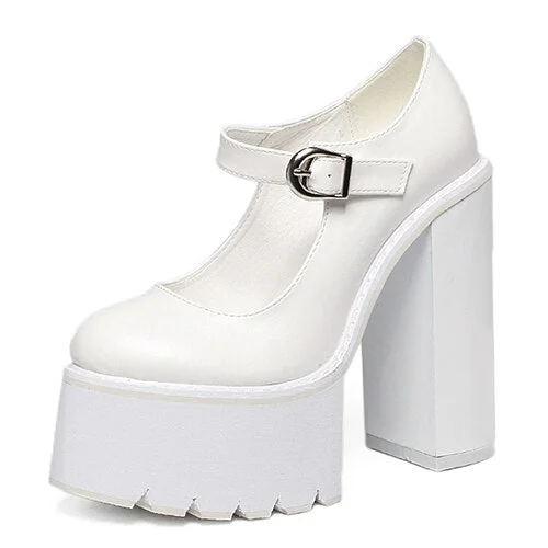 Gdgydh New Arrival Women Classic Pumps Shoes Spring Summer Black Leather Mary Jane Heels Fashion Buckle Platform Shoes Woman