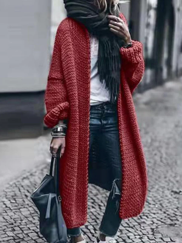 Loose Solid Color Midi Sweater Outerwear