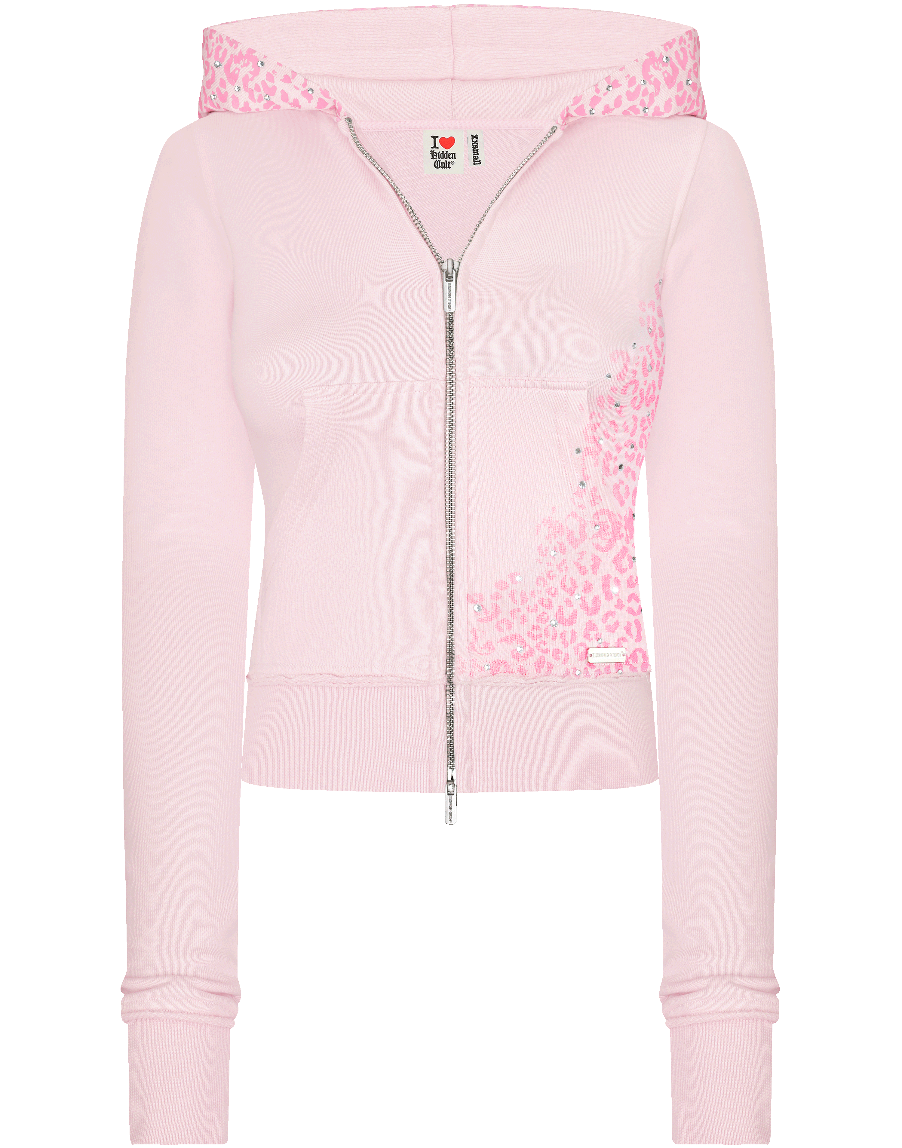 Fine Cotton Cheetah Pink Crystal Zip Hoodie