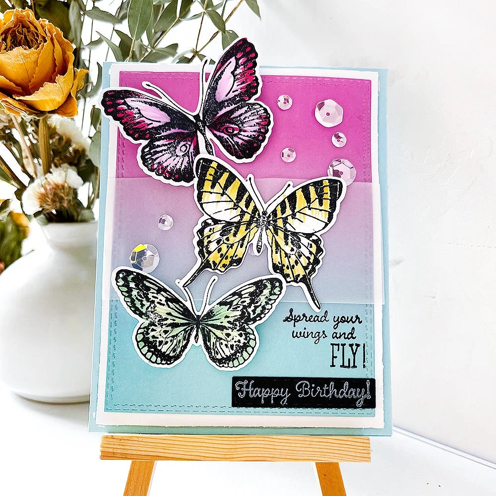 Butterfly Bouquet Stamps Cutting Dies Templates for DIY Scrapbooking Album Transparent Silicone Decorative