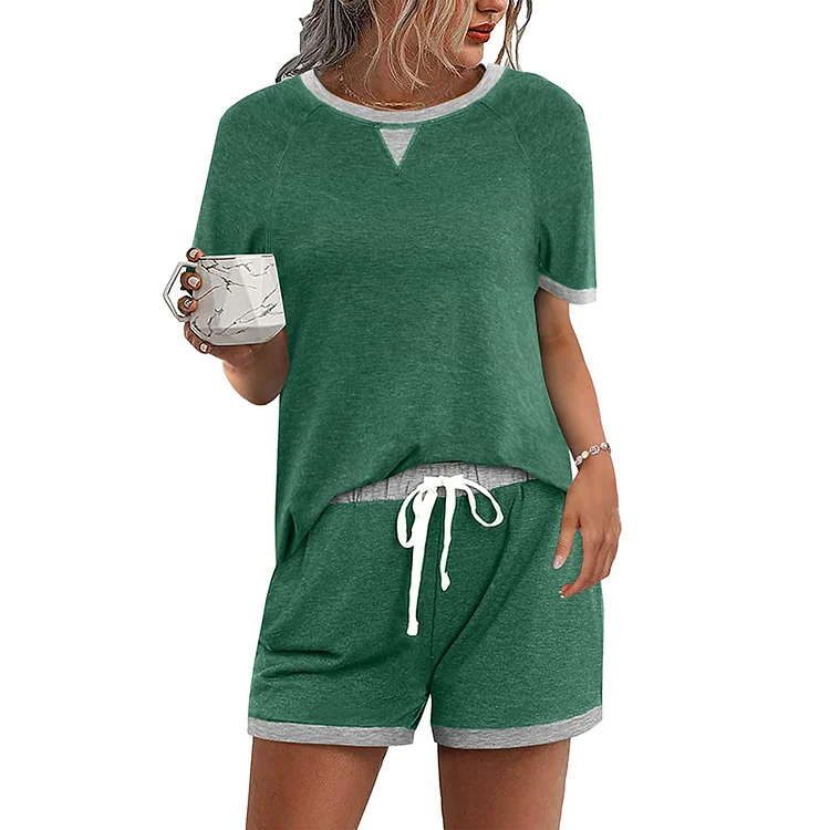 PASUXI Women's Casual Color-Block Two-Piece Set - T-Shirt Top & Shorts huanwei