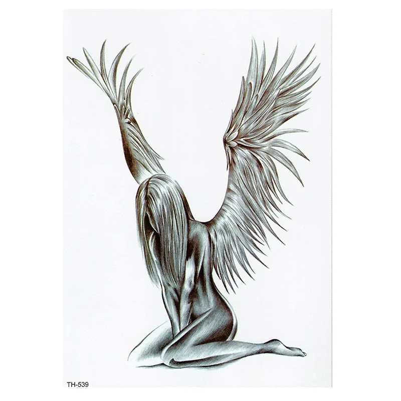 CROWN SKULL SCYTHE DEATH ANGEL WINGS CROSS TEMPORARY TATTOO, CRUCIFIX, BODY ART, MENS, WOMENS