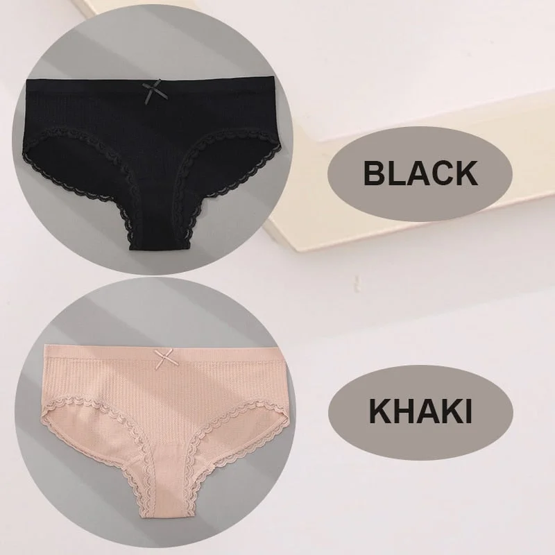 FINETOO 2PCS/Set M-2XL Women Seamless Sexy Panties Cute Bownot 6 Solid Color Girl Underwear Briefs Lingerie Underpant Lace Panty