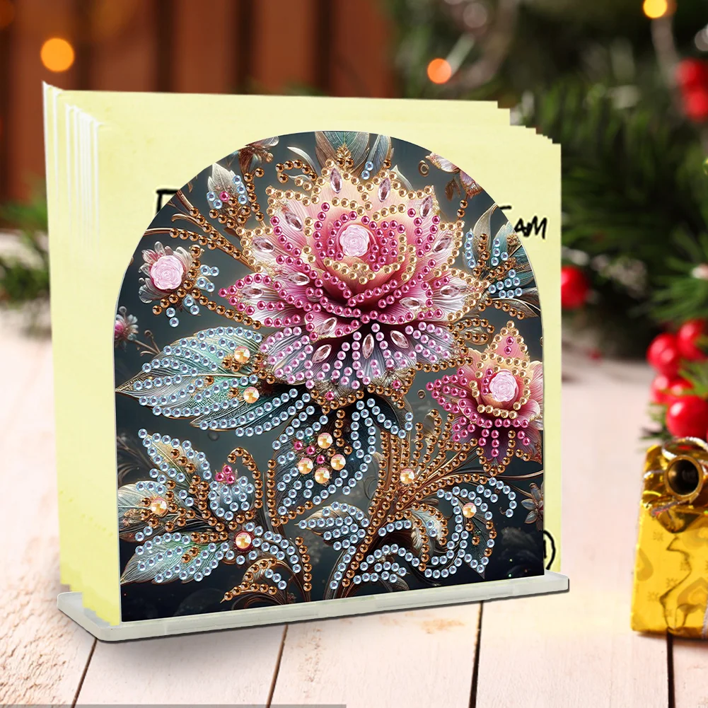 DIY Flowers Acrylic Napkin Holder Diamond Painting Kit for Home Table Decor
