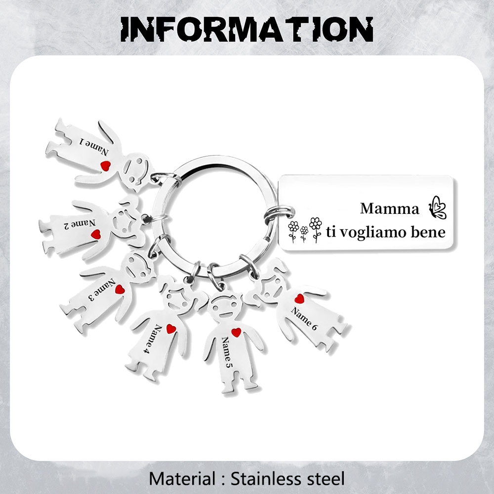 Festa della Mamma Mamma ti voglio bene-Portachiavi ciondolo bambino 6 nomi personalizzati regalo per mamma