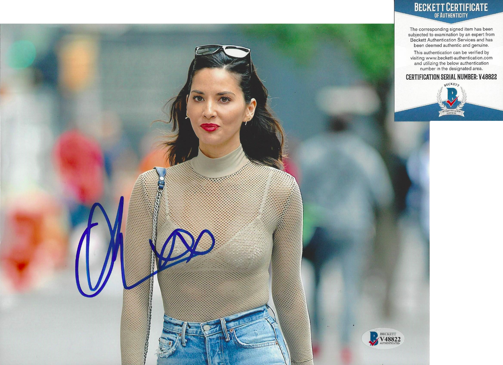 OLIVIA MUNN SEXY ACTRESS MODEL SIGNED POSED 8x10 Photo Poster painting C X-MEN BECKETT COA BAS