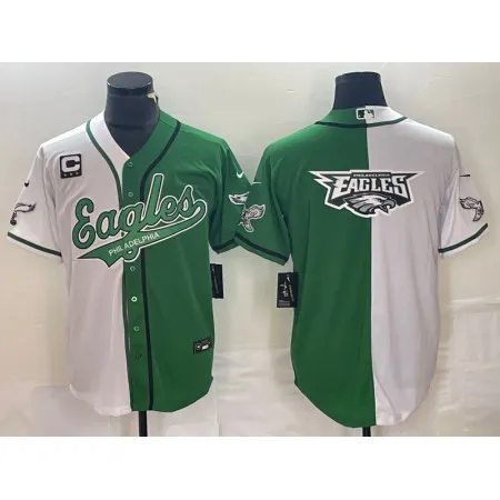 Men's Philadelphia Eagles Green/White Split Team Big Logo With 3-star C Patch Cool Base Stitched Baseball Jersey LAS6