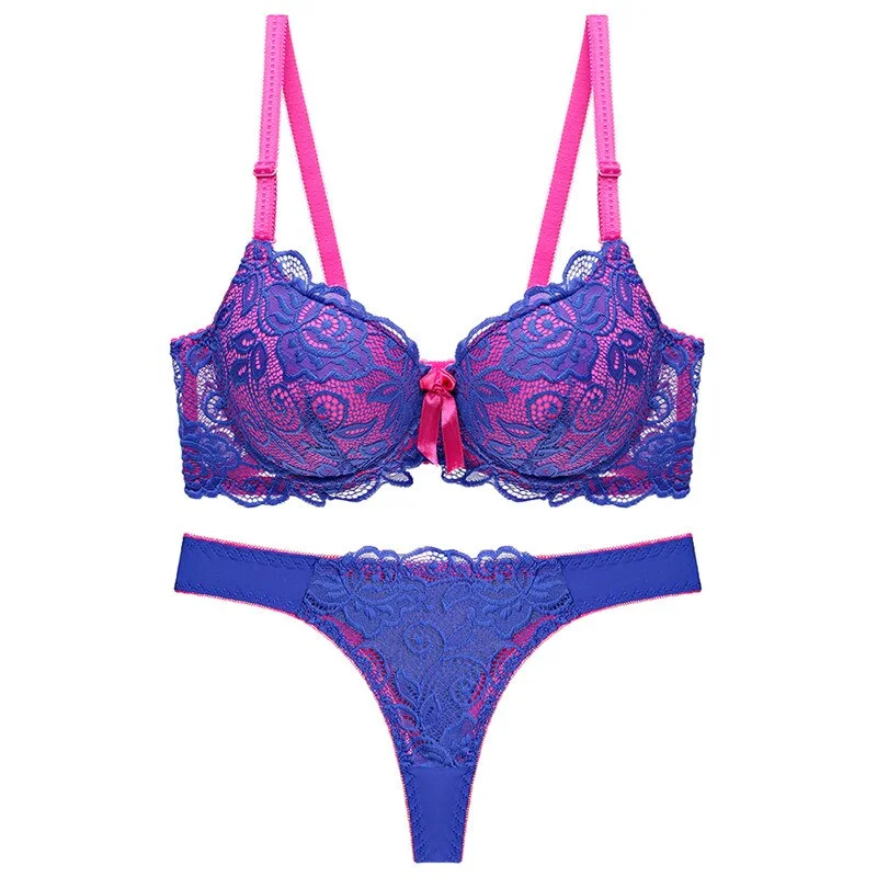Lace Bra And Thong Set Plus Size Underwire Push Up Bra Underwear Sets Women Lingeries Femme Sexy Intimates Undewear & Sleepwears