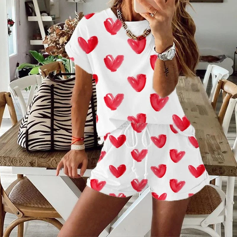 Solid Summer Women's Suit Two Pieces Tracksuit Short Sleeve Sports Suits Women 2021 Casual Tracksuits Elastic Waist Lady Set