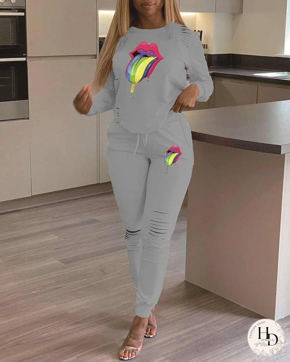 Mouth Pattern Ribbed Tracksuit P13492