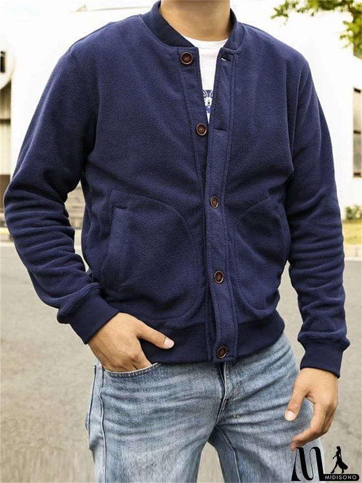 MidiSono - Men's Spring Stand Collar Long Sleeve Button Down Baseball Jacket