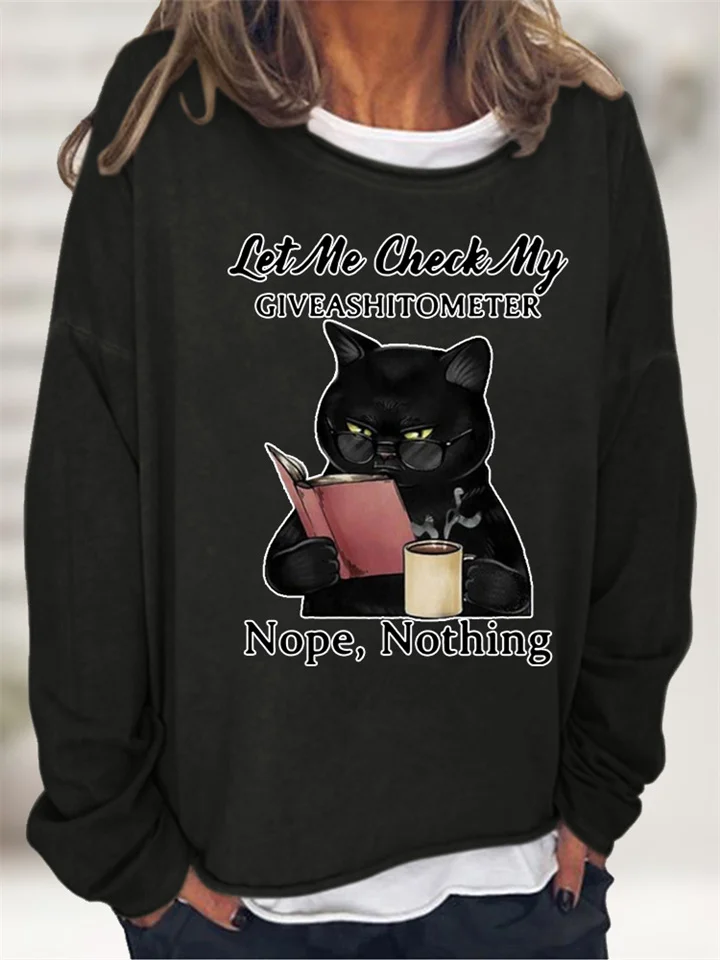 Women's Shirt Green Black Blue Cat Print Long Sleeve Casual Sports Basic Round Neck Regular | 168DEAL