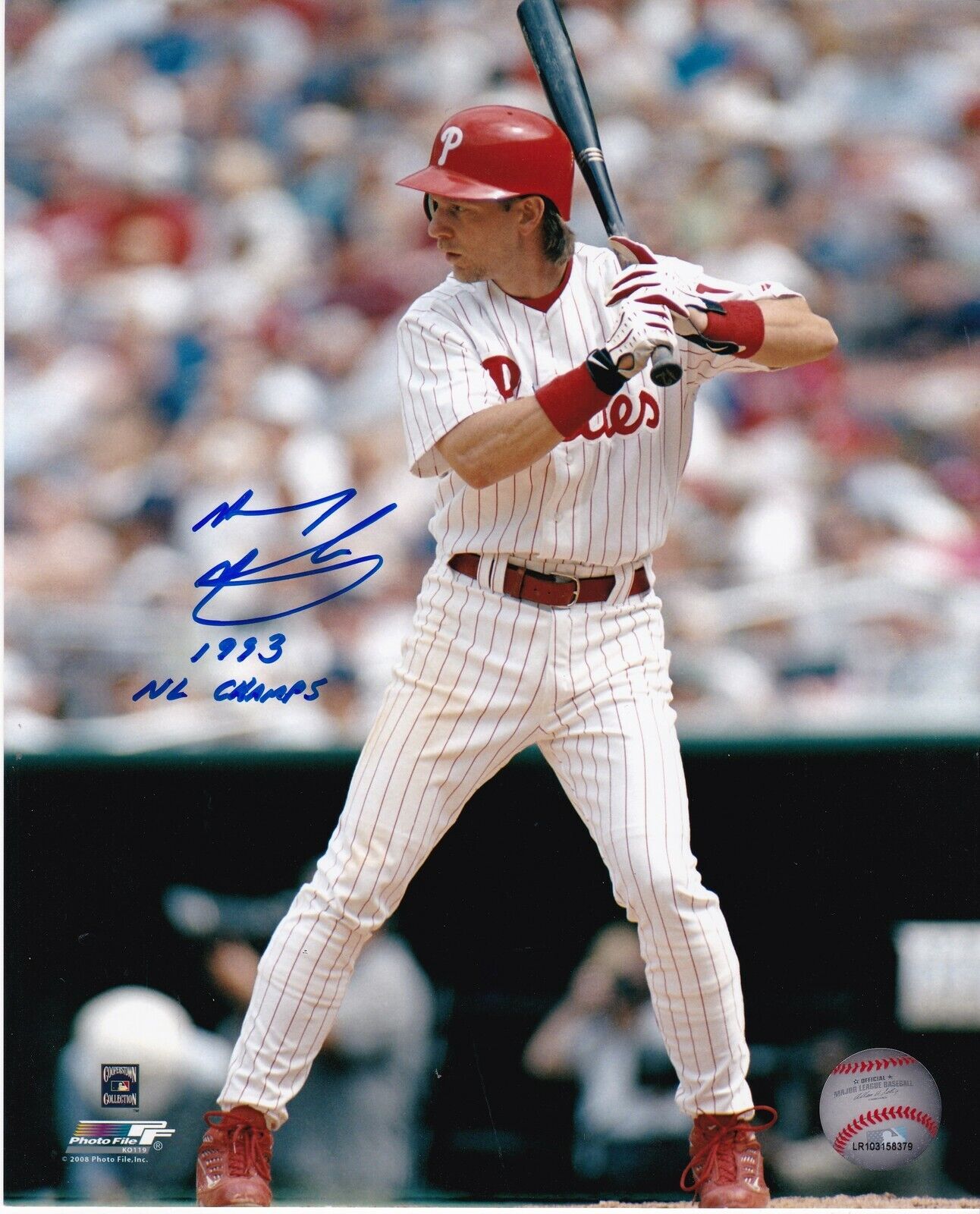 MICKEY MORANDINI PHILADELPHIA PHILLIES 1993 NL CHAMPS ACTION SIGNED 8x10