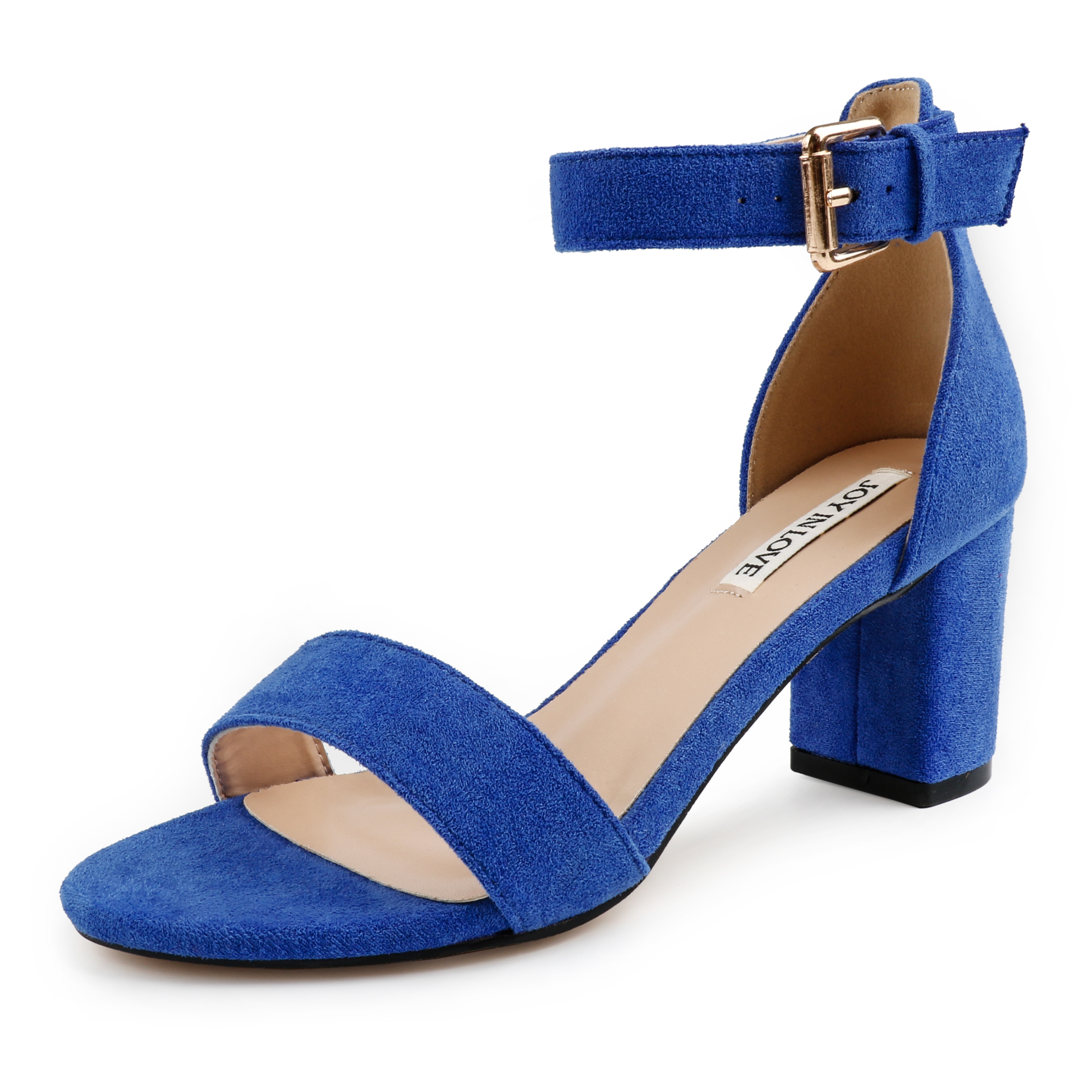3.54"  Women's Ankle Strap Pumps Block Heel Open Toe Suede Sandals Summer Shoes-MERUMOTE