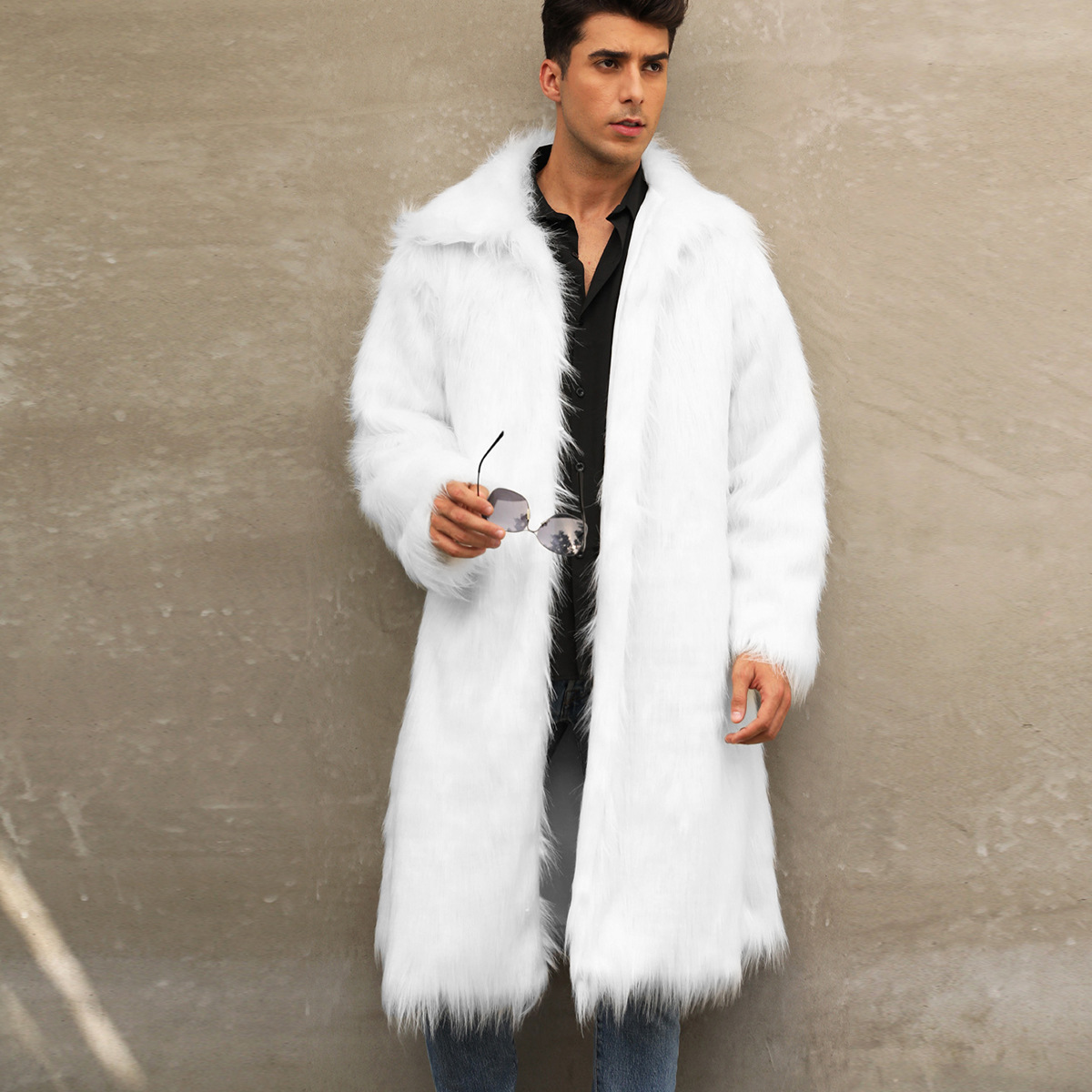 Men's Square Collar Fur Long Coat