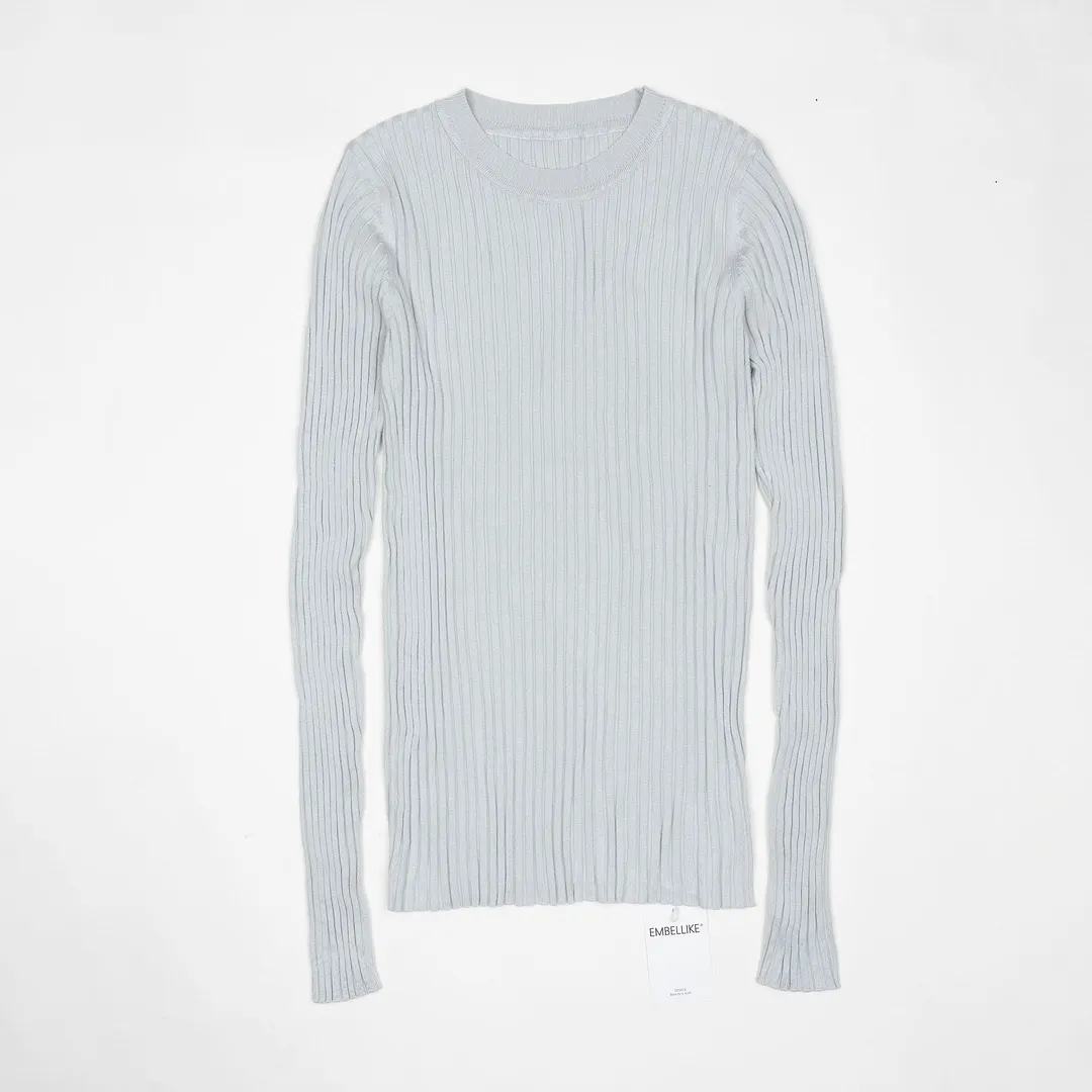 Women Sweater Pullover Basic Ribbed Sweaters Cotton Tops Knitted Solid Crew Neck With Thumb Hole