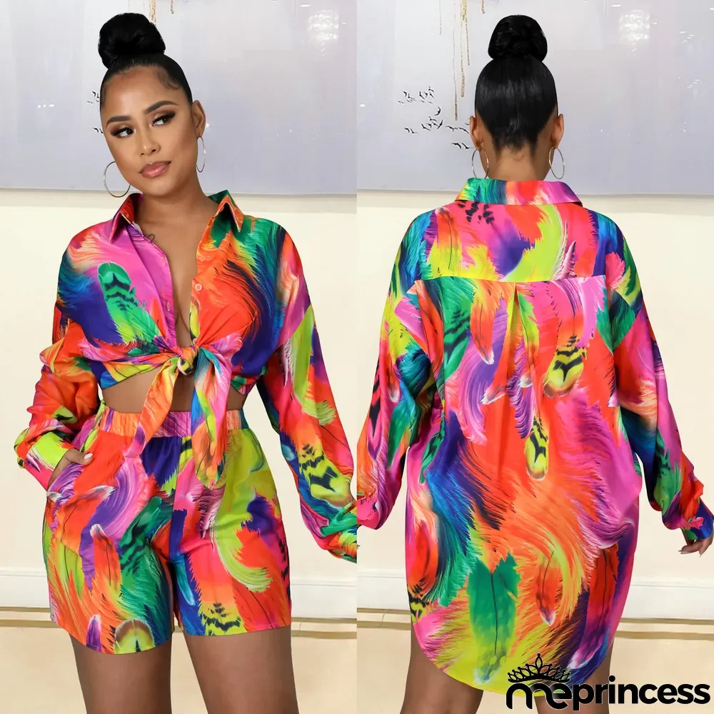 Fashion Casual Printed Shirt Shorts Two-piece Set