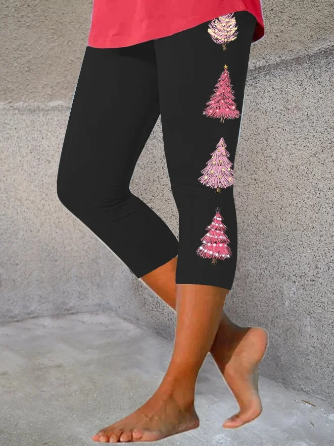 Women's Pink Christmas Tree Print Leggings